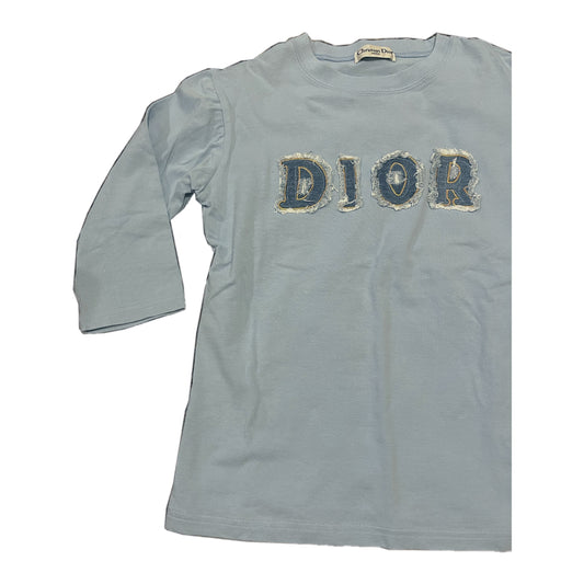Christian Dior Baby Blue Denim DIOR Logo Half Length Sleeve Tee