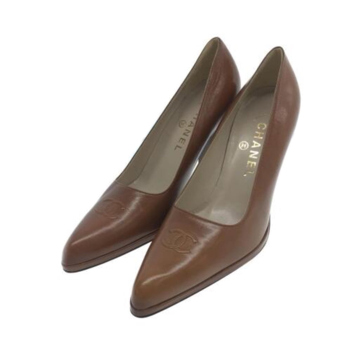 Chanel Point Toe Logo Heels