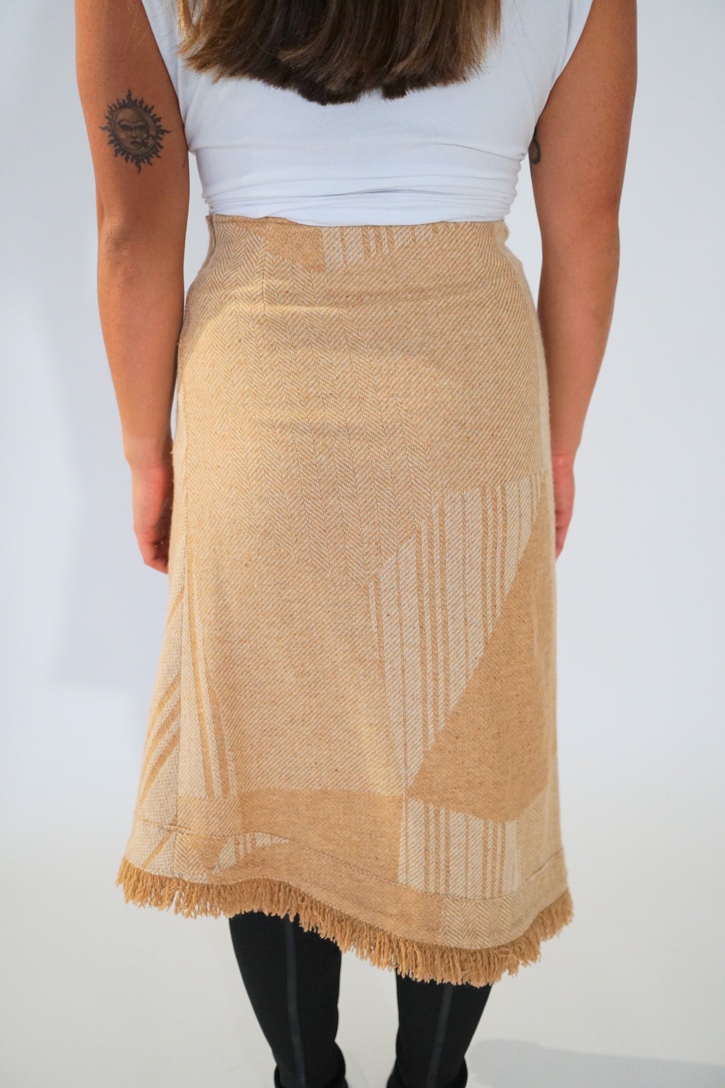 Burberry London Wool Blend Check Print Pleat Fray Hemline Midi Skirt