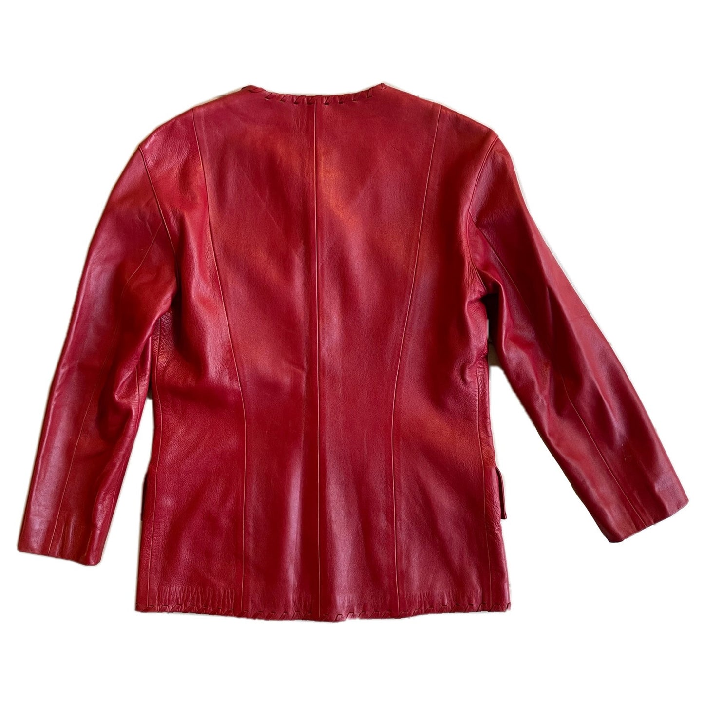 Loewe Red Leather Gold Button Logo Jacket