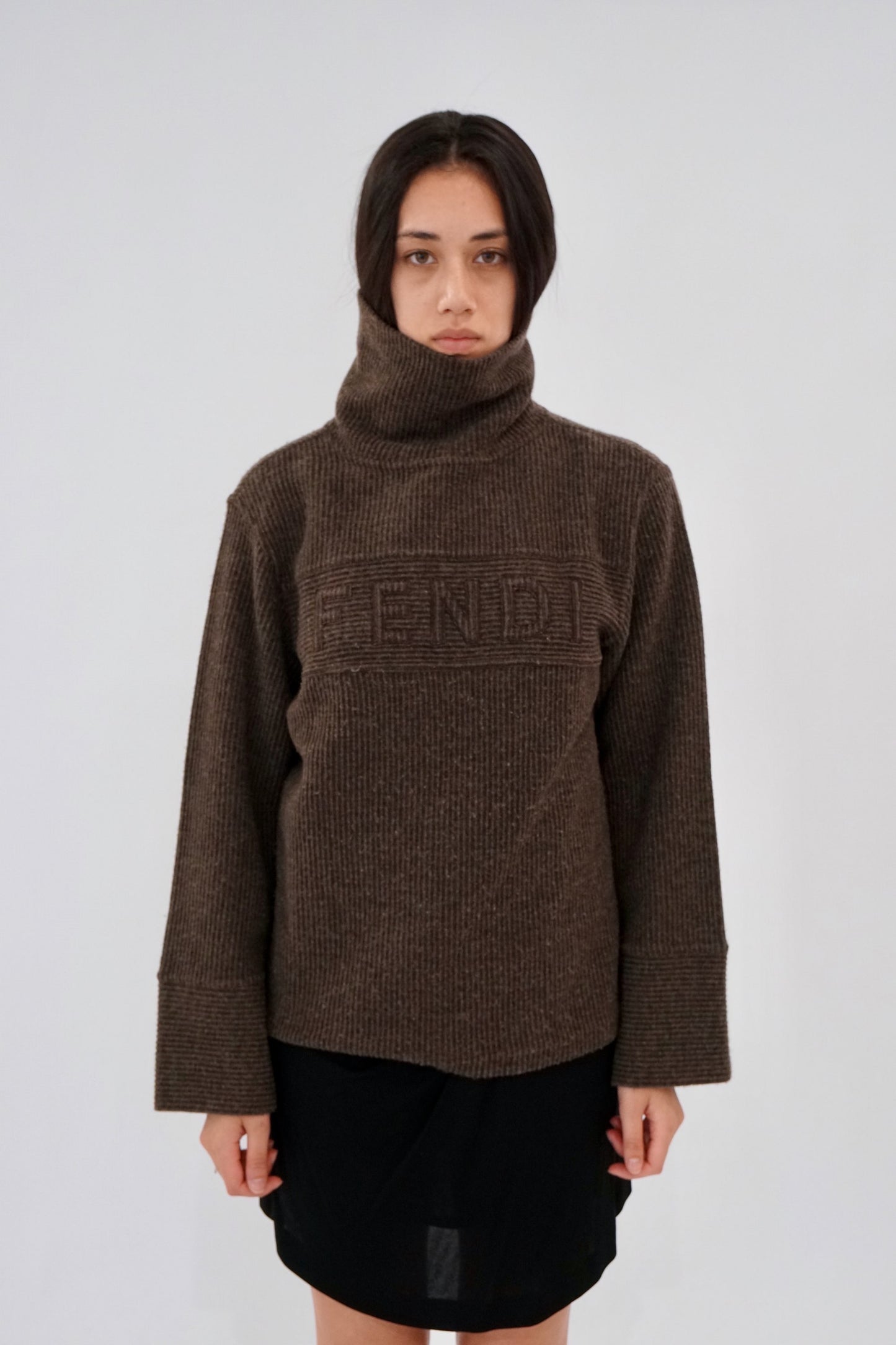 Fendi Vranded Knit Turtleneck w Bell Sleeve