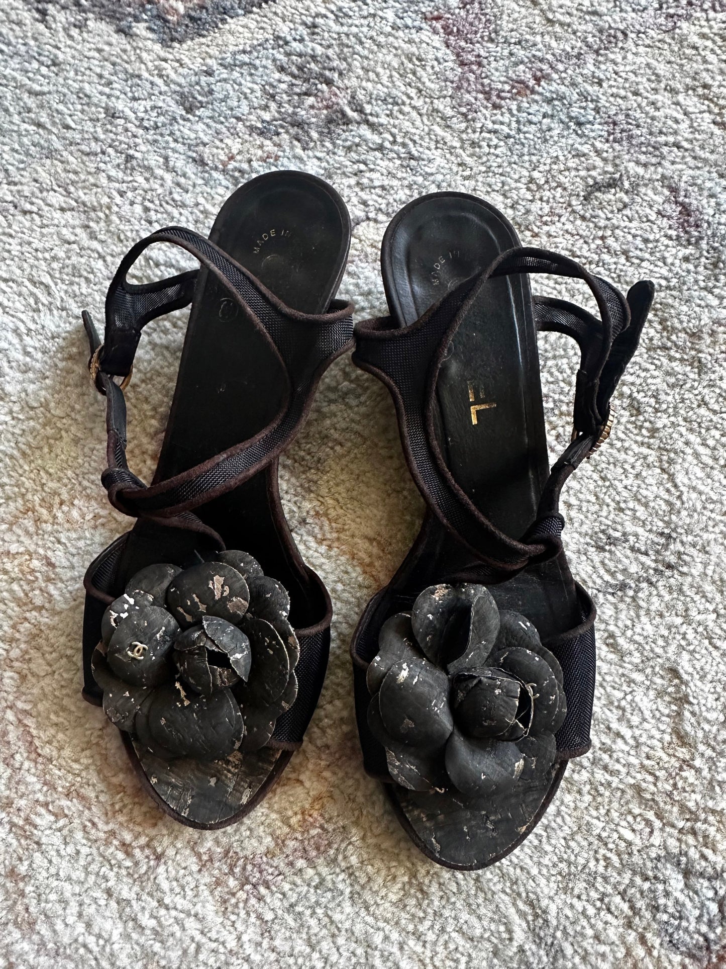Chanel Camelia Wedge Meag Sandals
