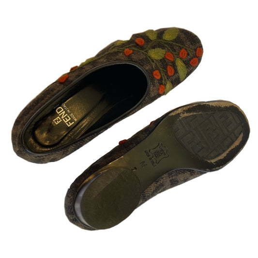 Fendi Zucca Cashmere Floral Flats