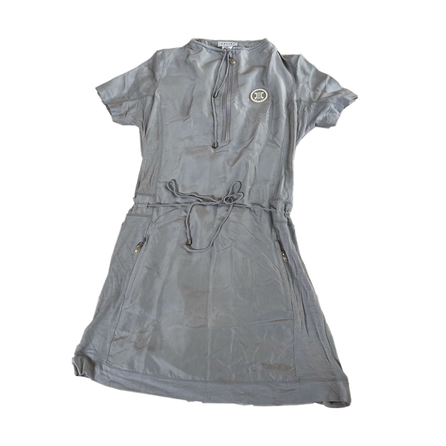 Celine Silk SS Half Zip Pockets Mini Dress