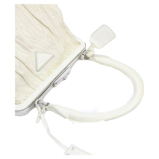 Prada Cream Camo Canvas/Leather Kiss Lock Handbag