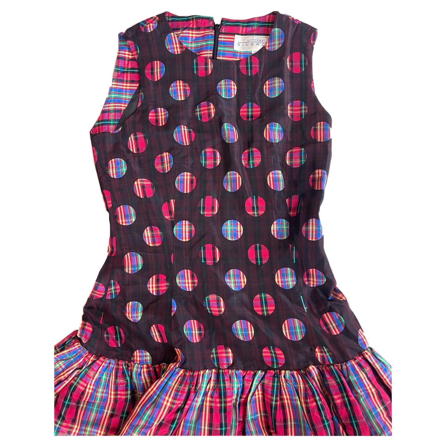 Givenchy Checkered Polka Dot Drop Waist Sless Dress