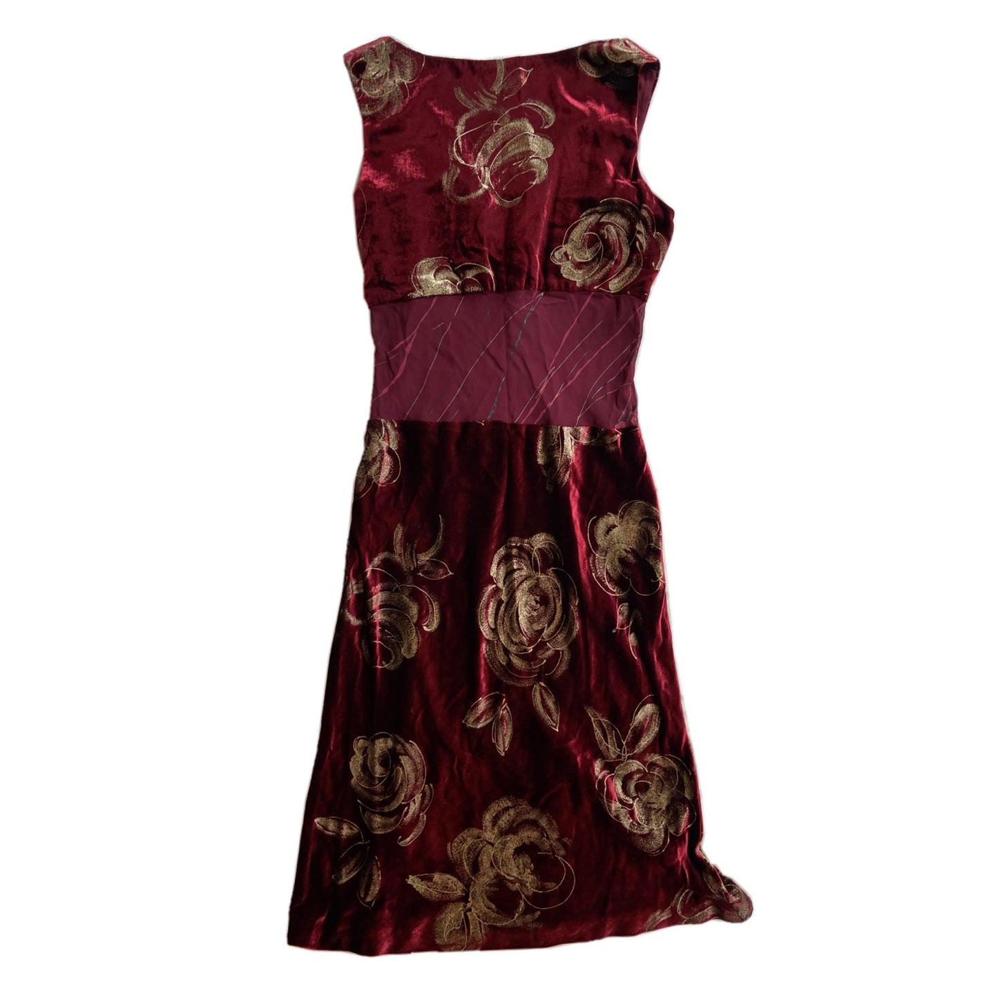 Anna Sui Velour Mesh Cut Out Floral Midi Dress