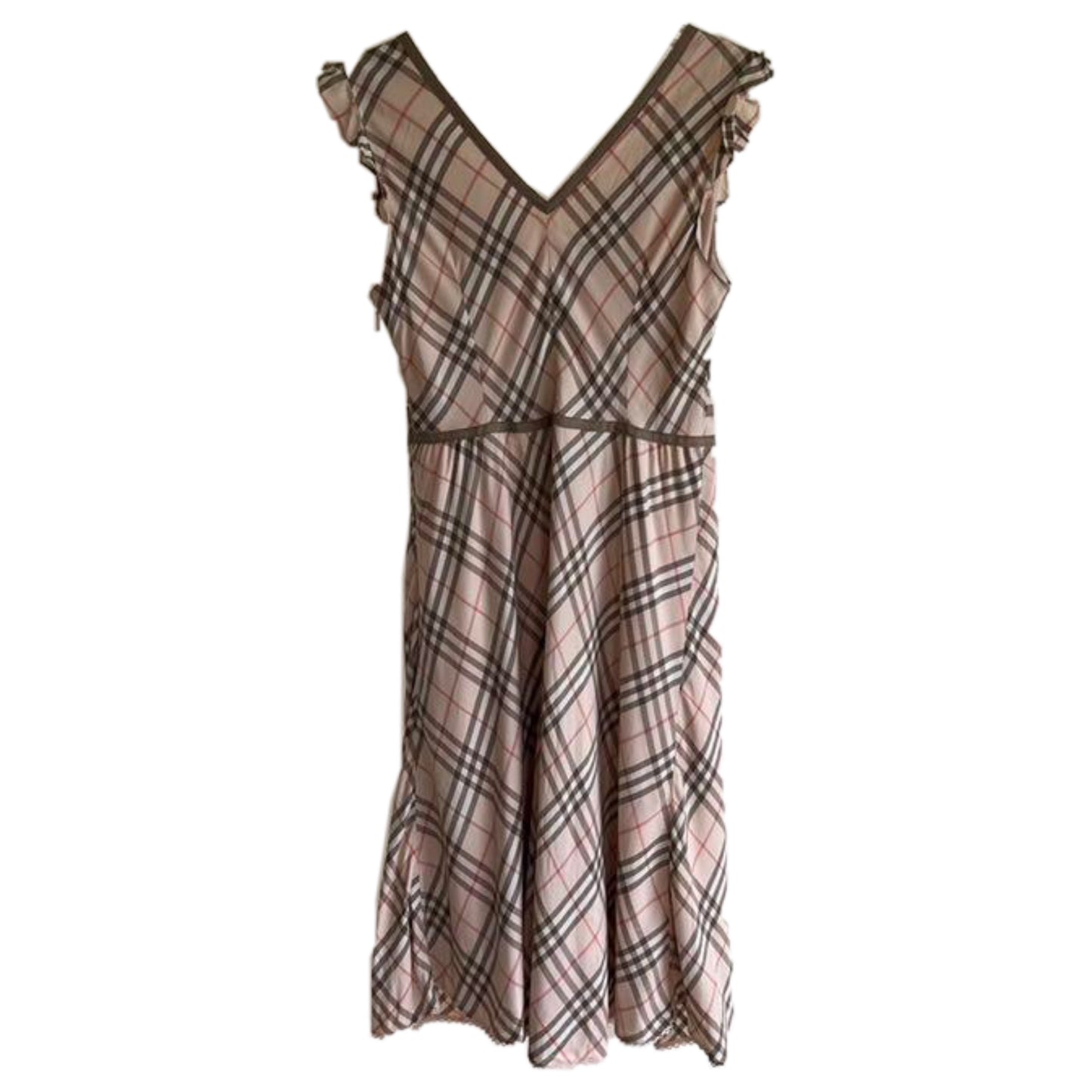 Burberry Blue Label Nova Check Bustier Corset Trim Midi Flare Dress