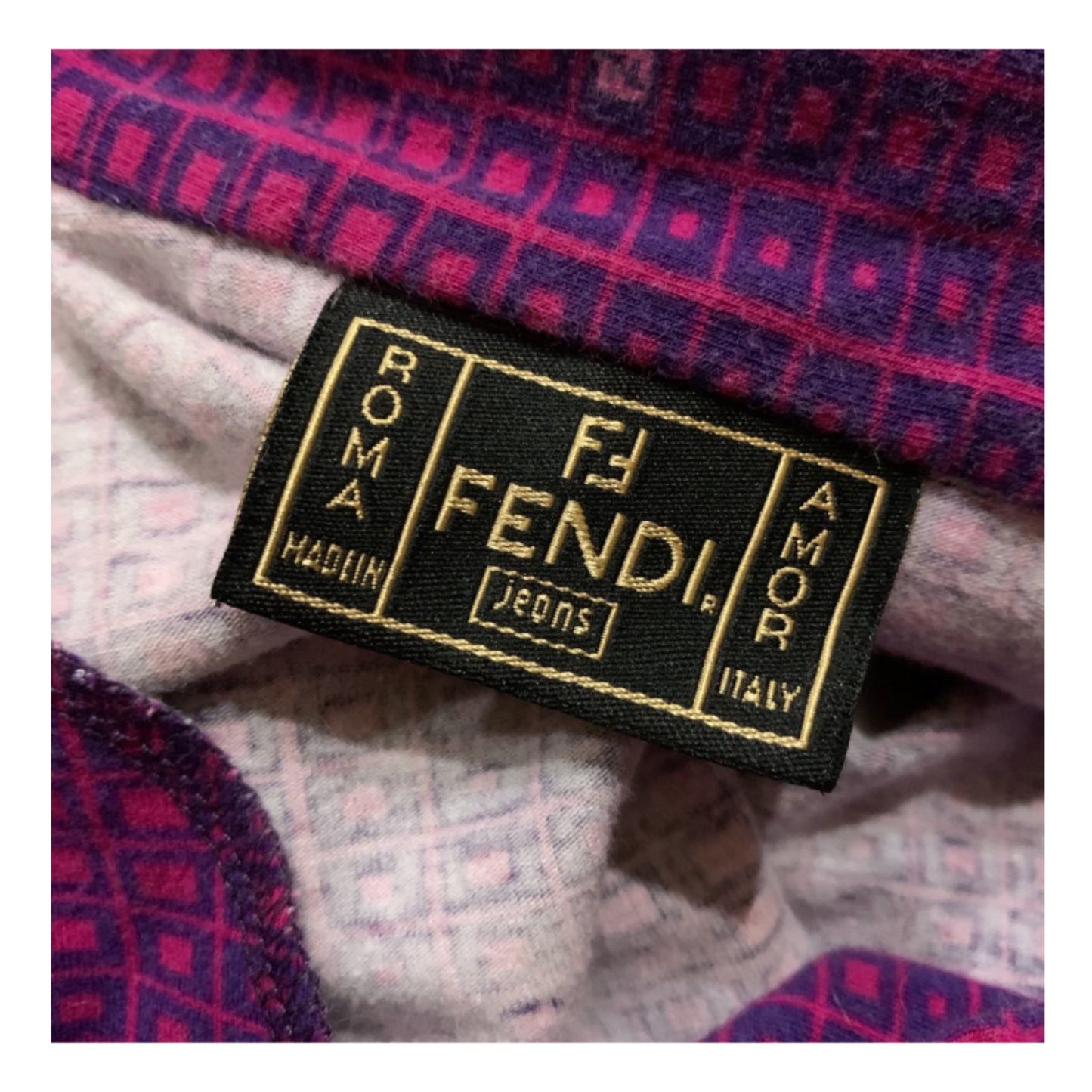 Fendi Checkered LS Logo Pussy Bowtie Top
