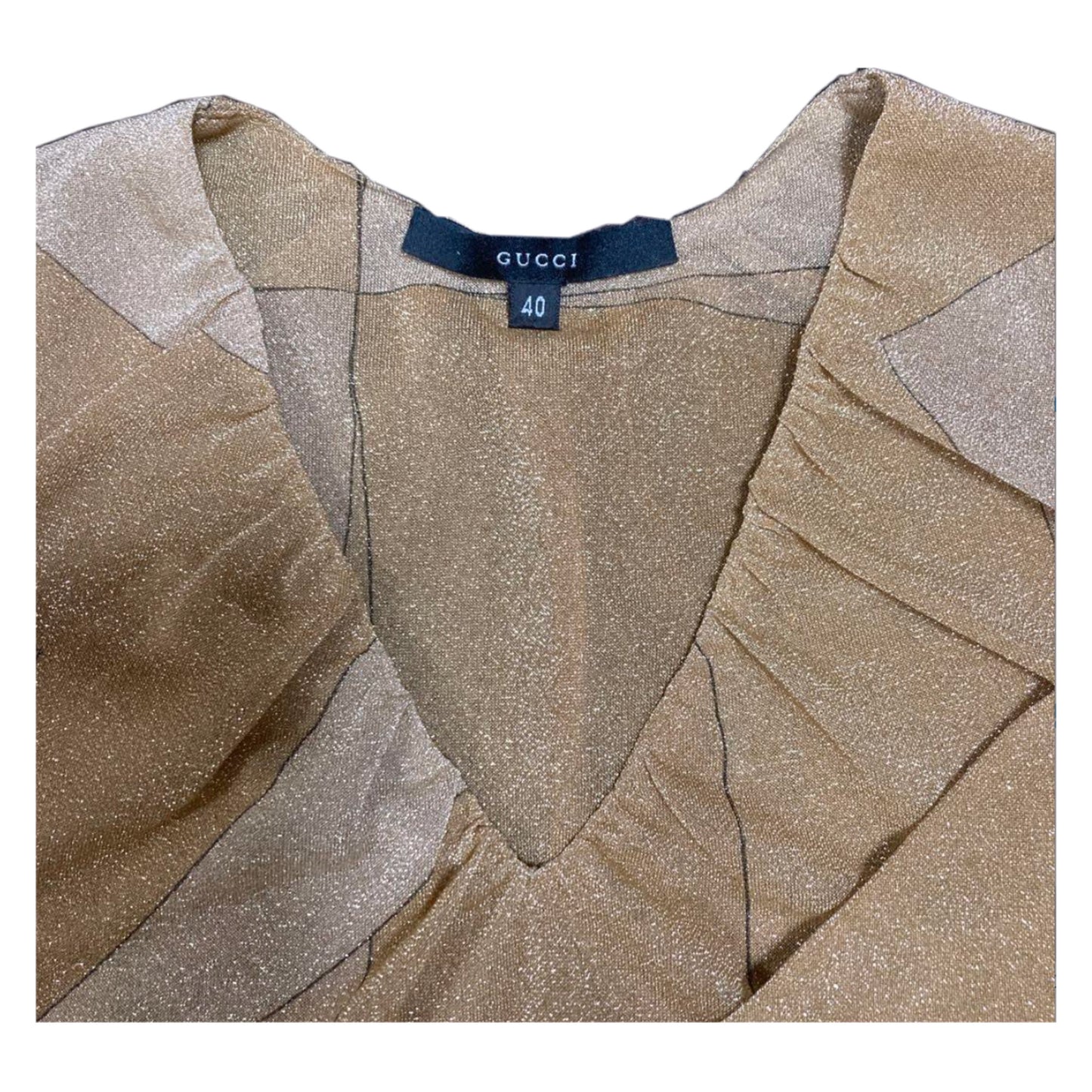 Gucci by Tom Ford Lurex Glitter V Neck LS Abstract Top Gold