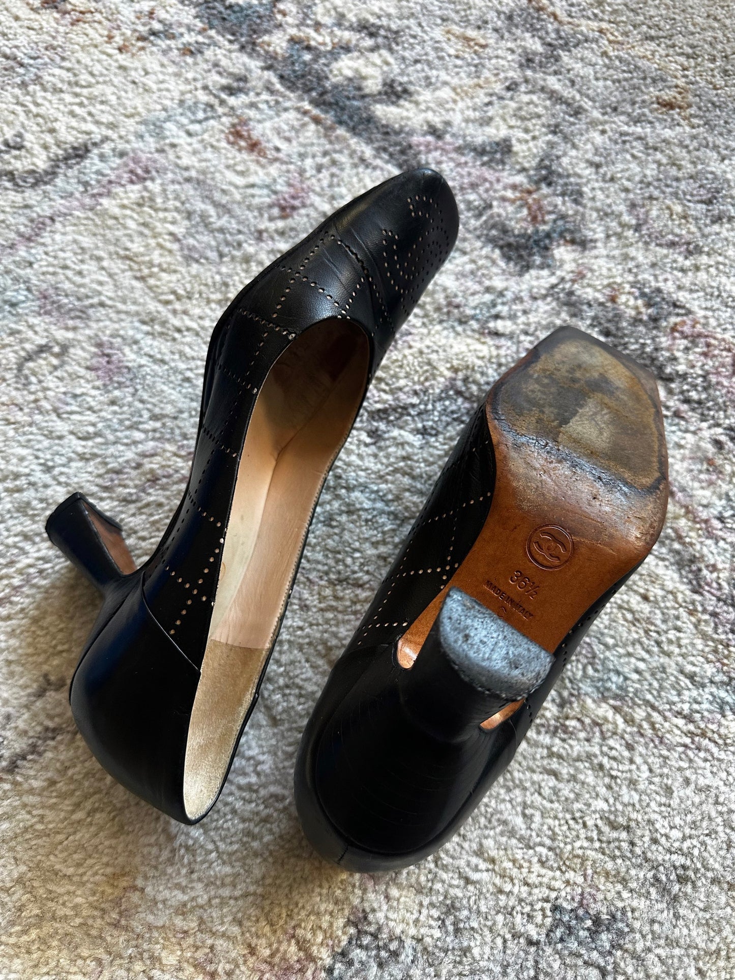 Chanel Logo Square Toe Heels