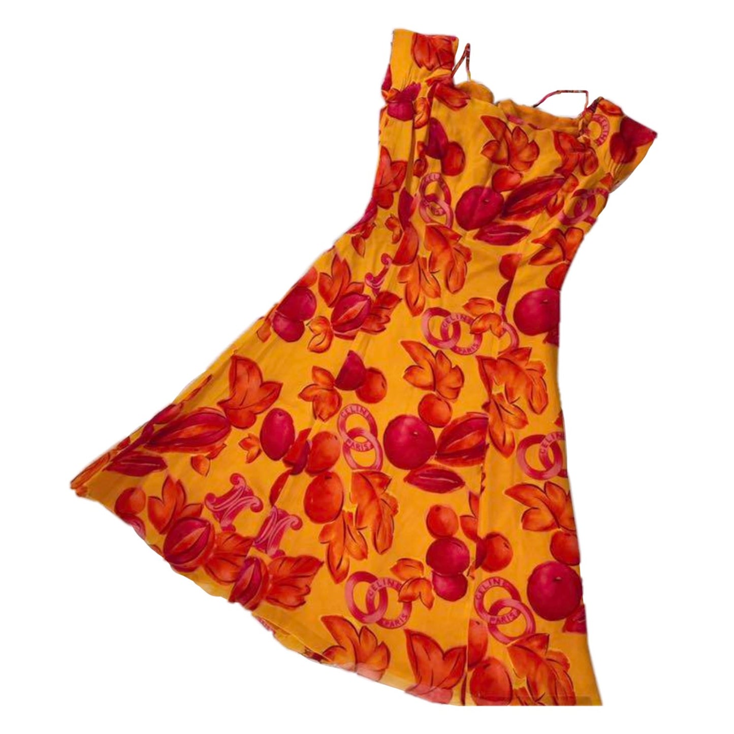 Celine Floral Logo Silk Midi Dress