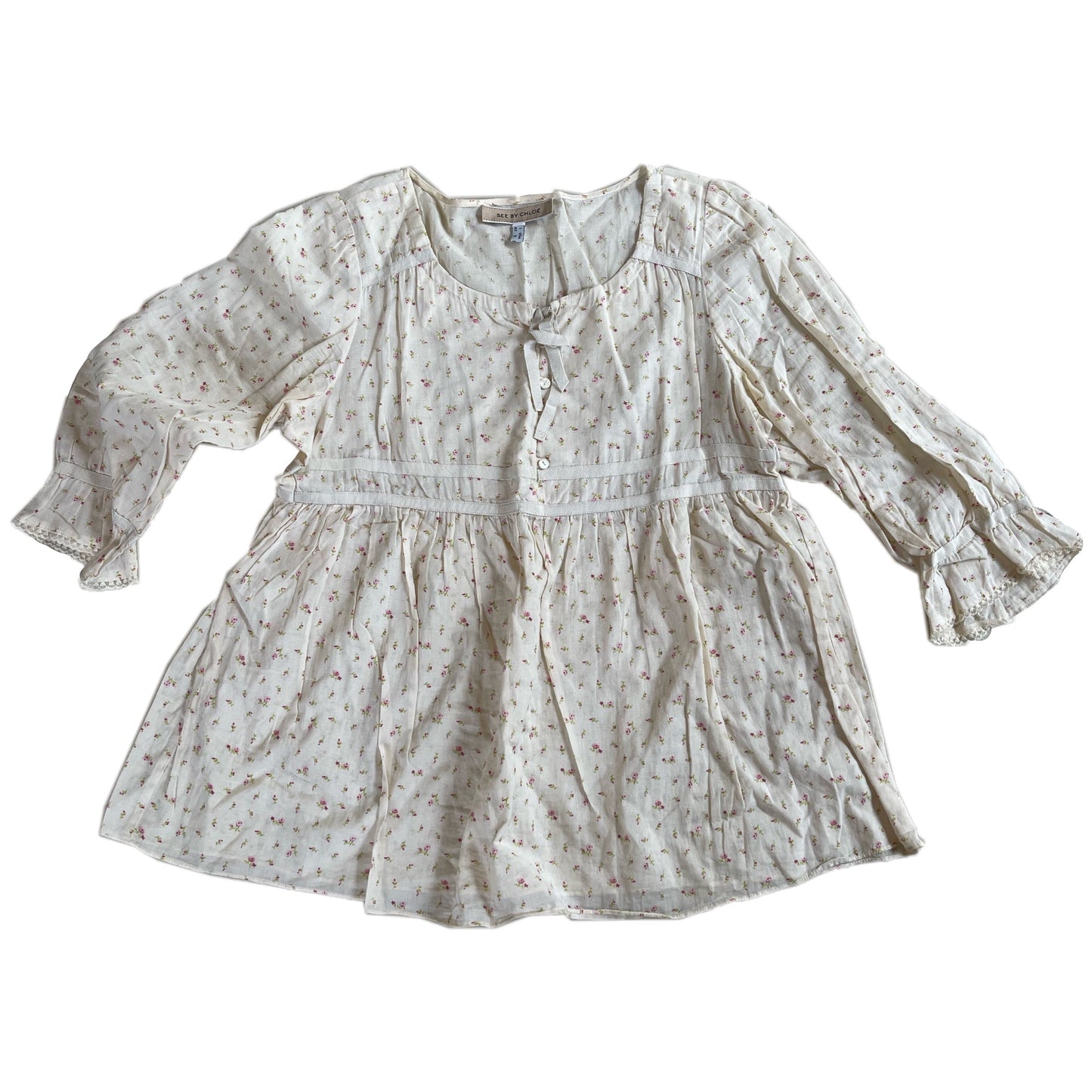 See By Chloe Ditsy Floral Babydoll 3/4 Sleeve Top
