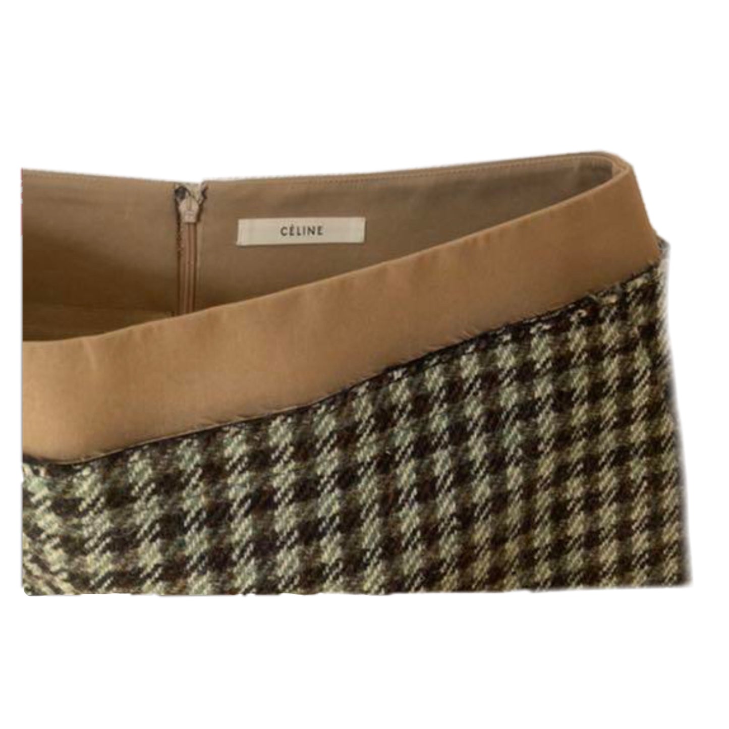 Celine Wool Checkered Skirt w Plain Cotton Waist