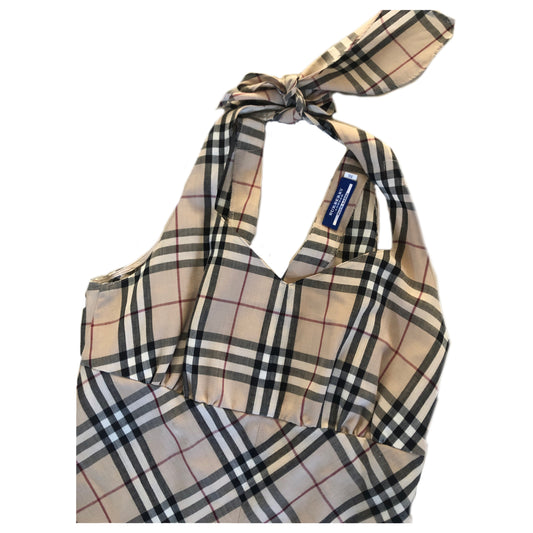 Burberry Blue Label Beige/Black Nova Check Halterneck A Line Dress Dress