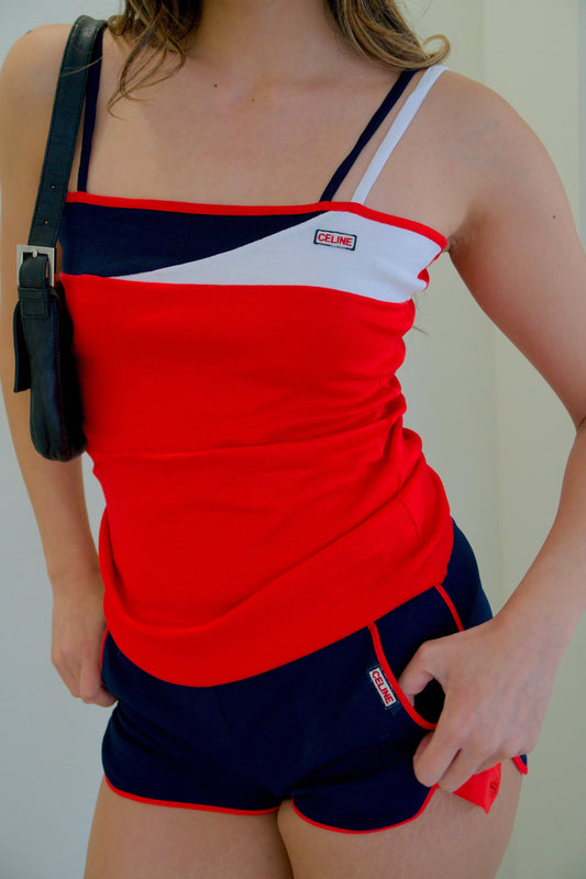 Celine Sport Double Strap Cami Short Short Two Piece Set