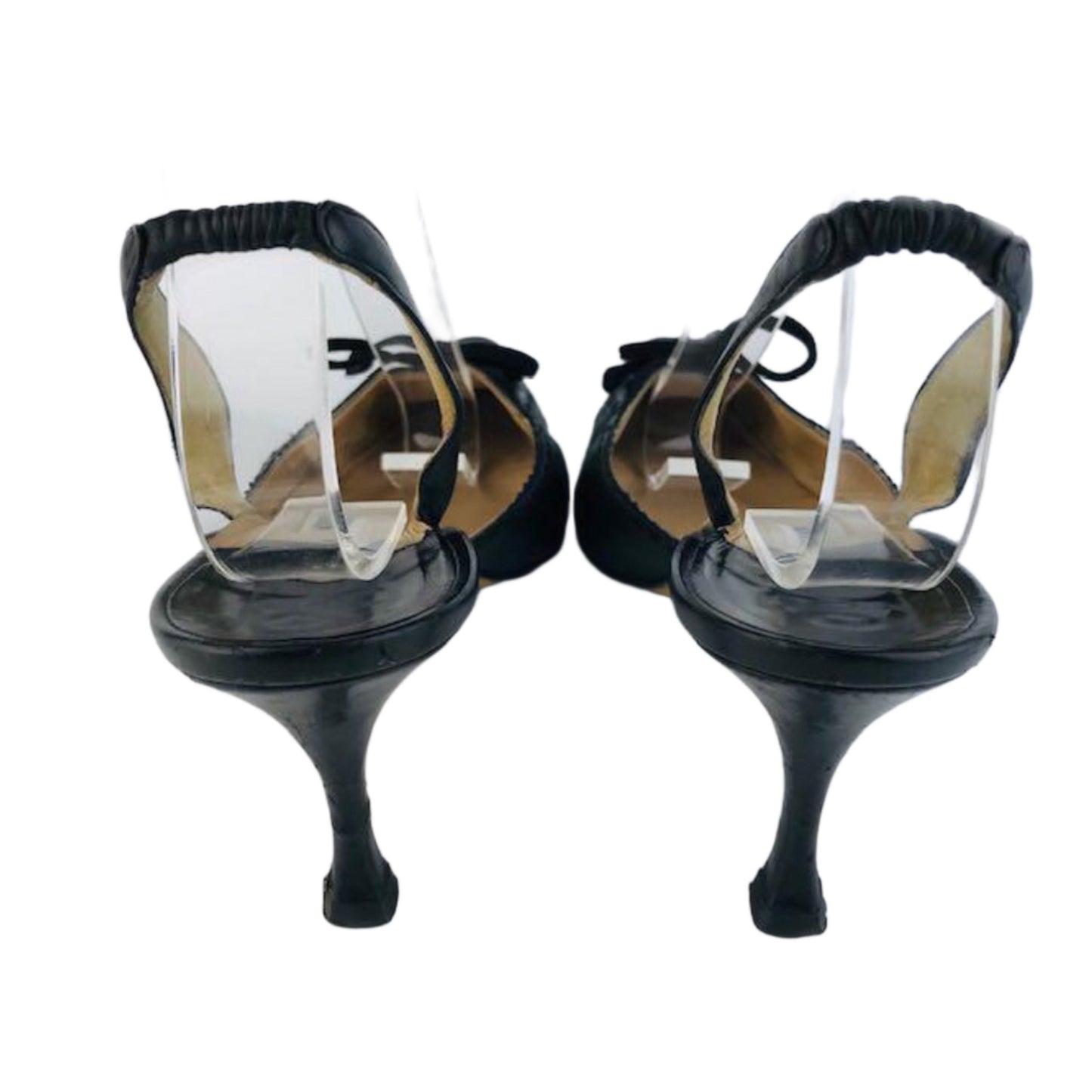 Manolo Blahnik Leather Suede Point Toe Slingback Kitten Heels