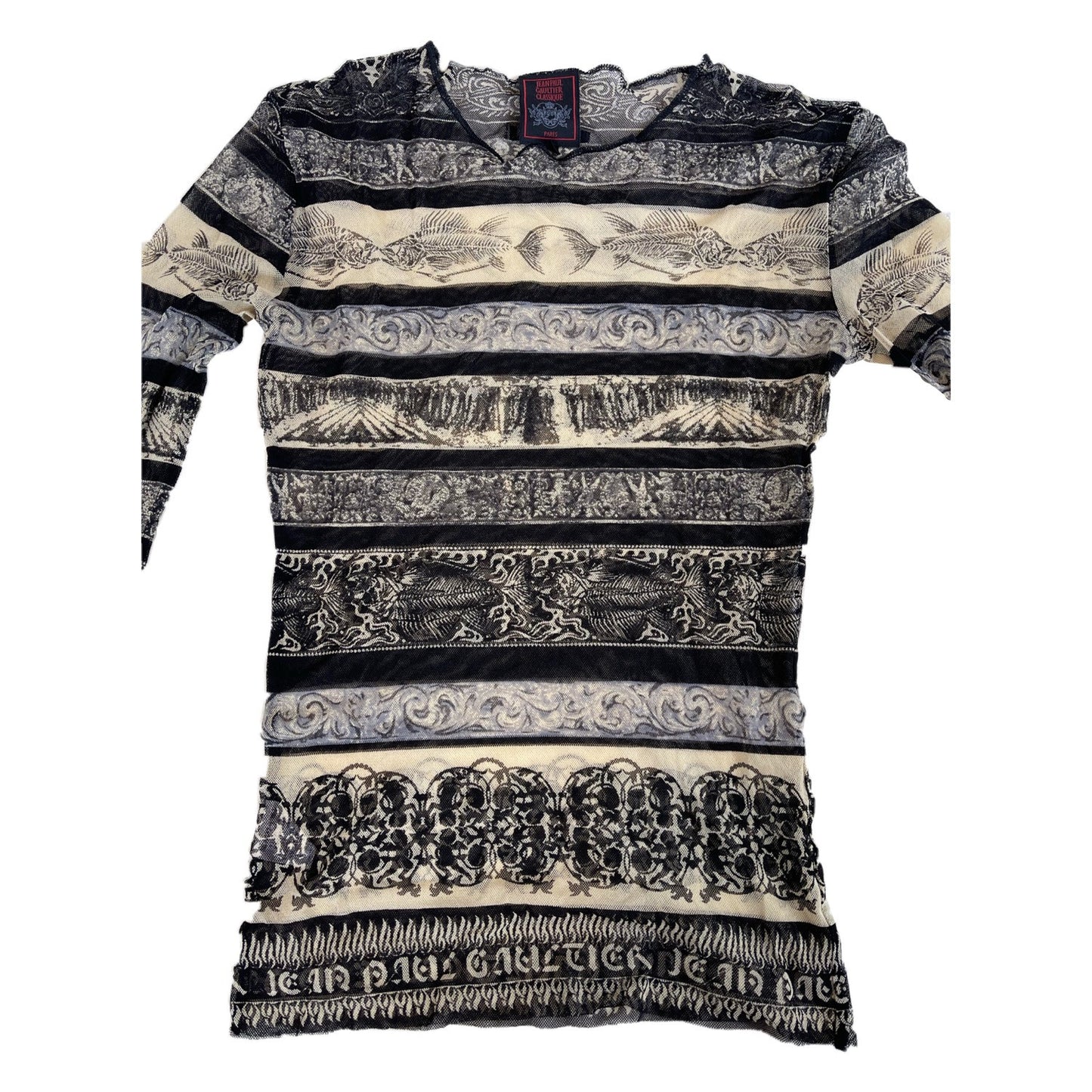 Jean Paul Gaultier Classique Mesh Tribal Logo LS Top
