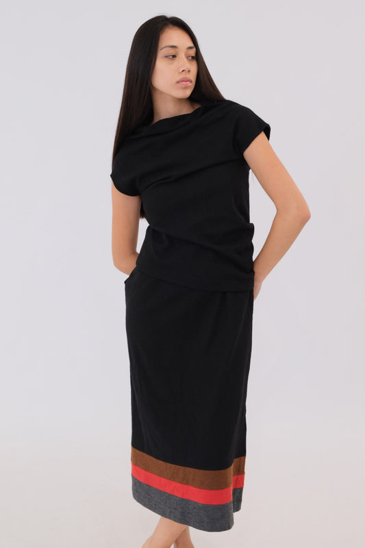 Comme Des Garcons Wool Layered Dress W Stripe Hem