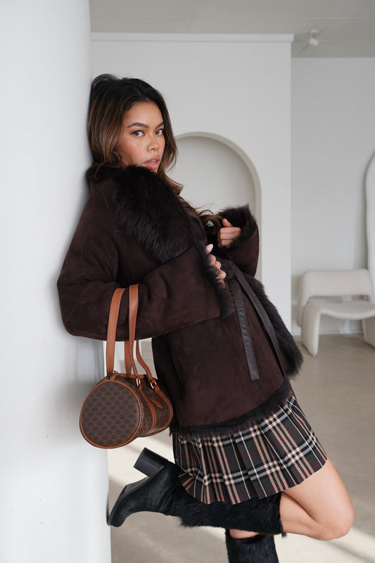 Chanel Fur Knee High Heel Boots W Logo Sz 37.5