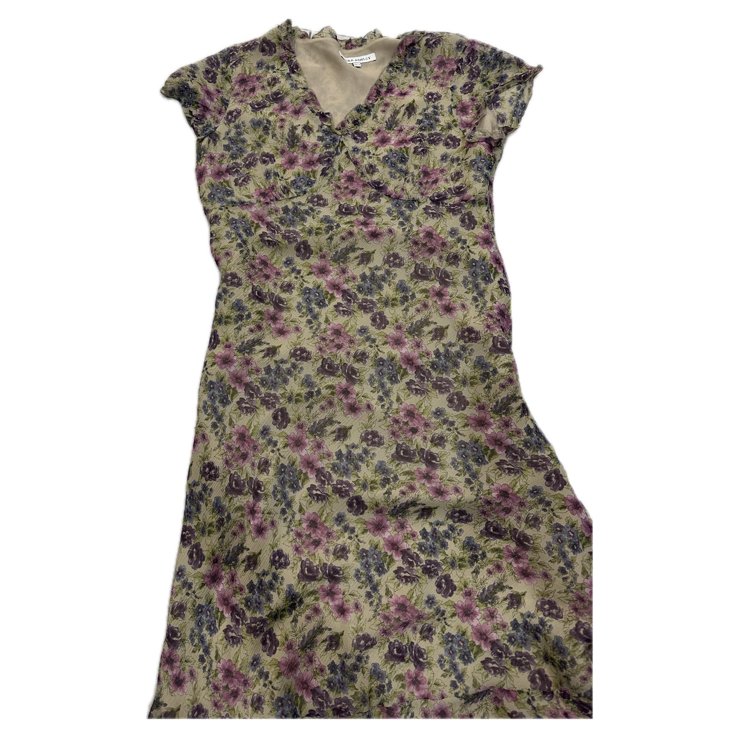 Laura Ashley Floral Cap SS V Neck Midi Dress