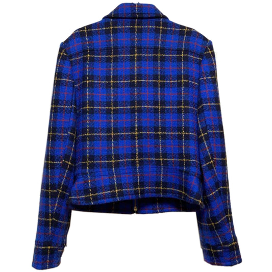 Yves Saint Laurent Checkered Pocket Zip Down Tweed Wool Jacket