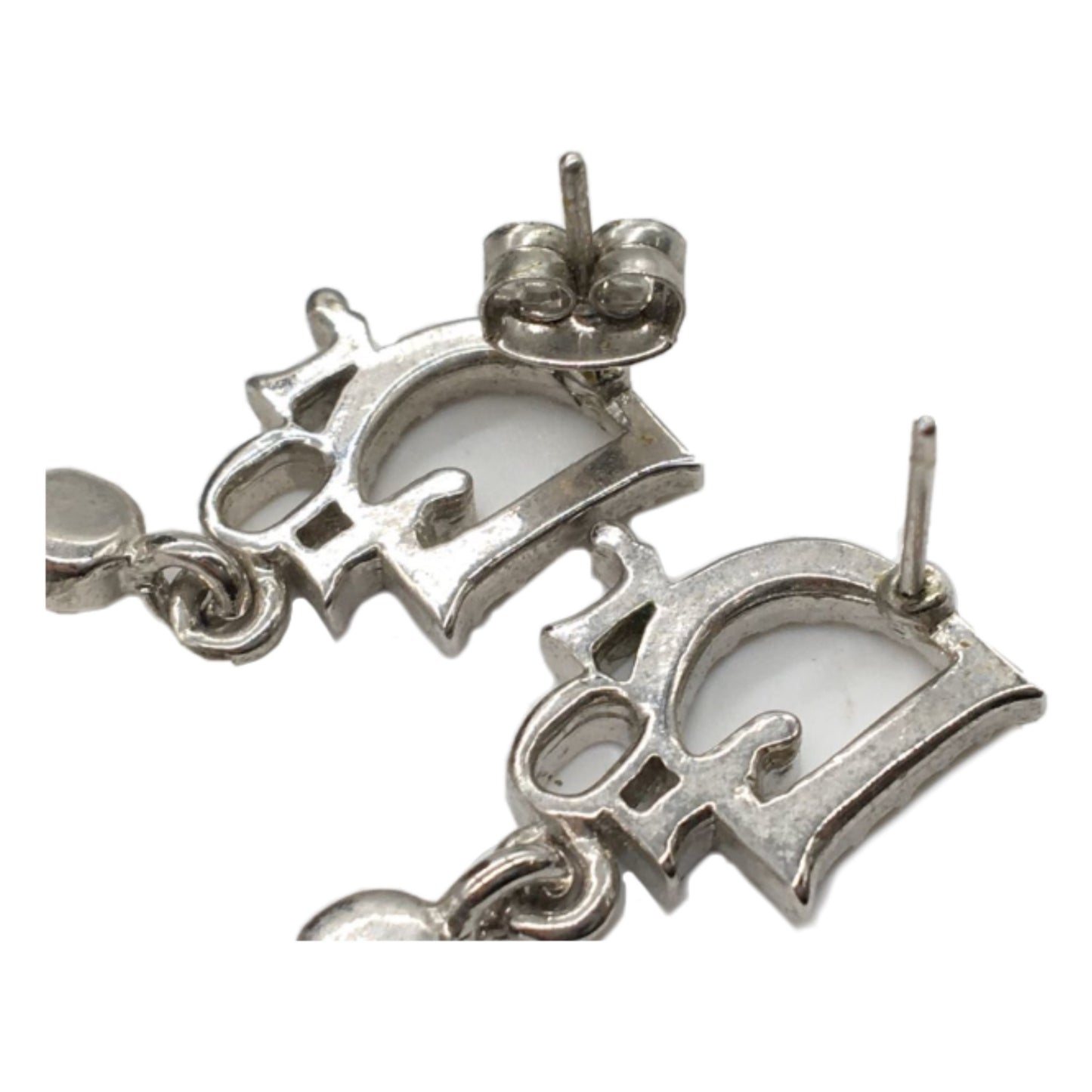Christian Dior Rhinestone Drop Down Logo Earrings