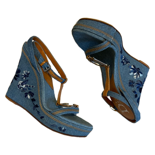 Christian Dior floral denim wedges CD Logo