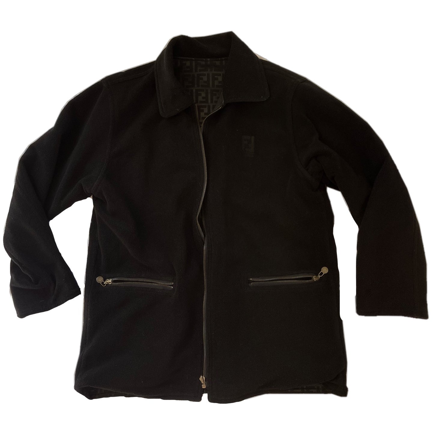Fendi Zucca Print Logo Reversible Fleece Zipper Coat