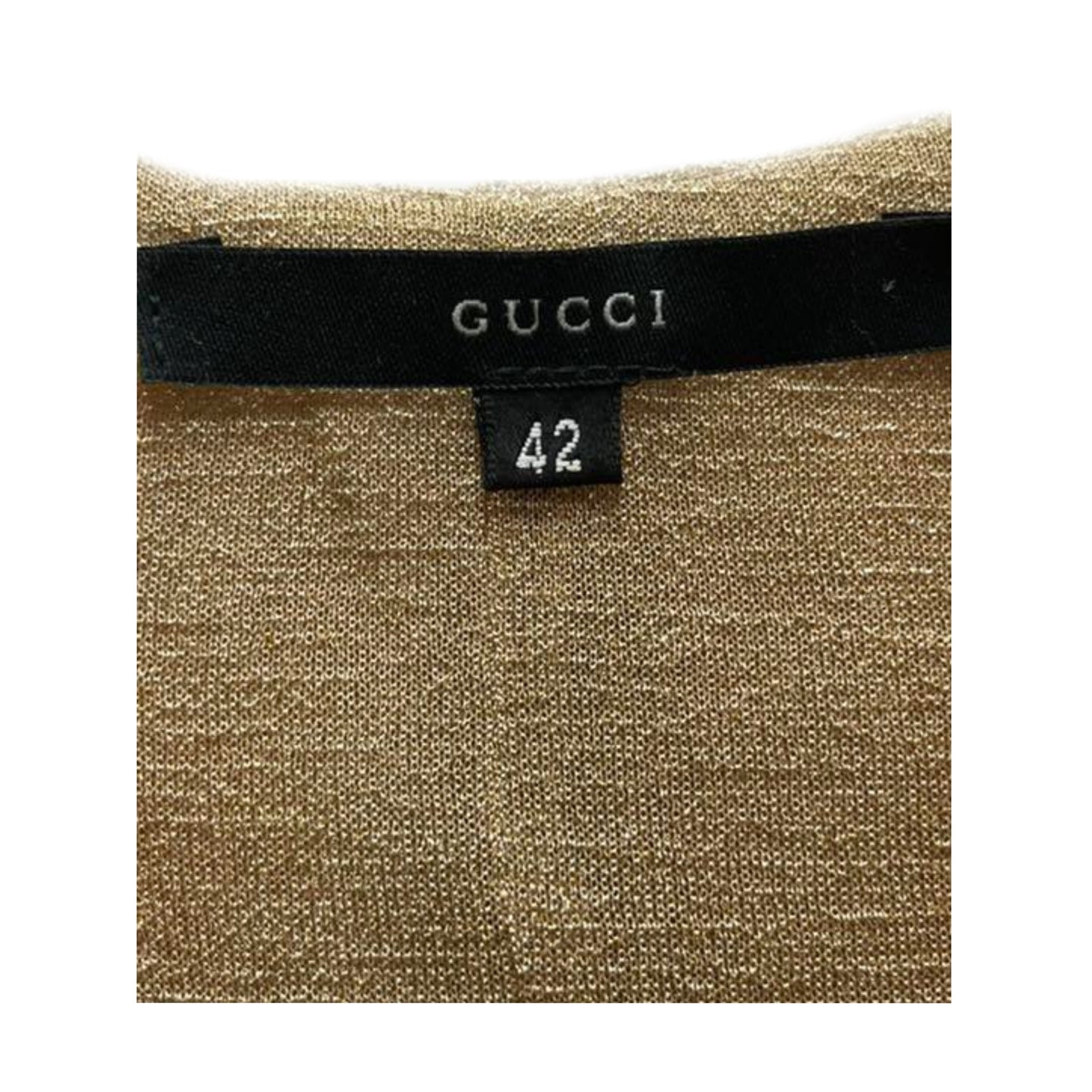 Gucci Metallic Glitter Deep V Gold Tiger Head LS Midi Dress