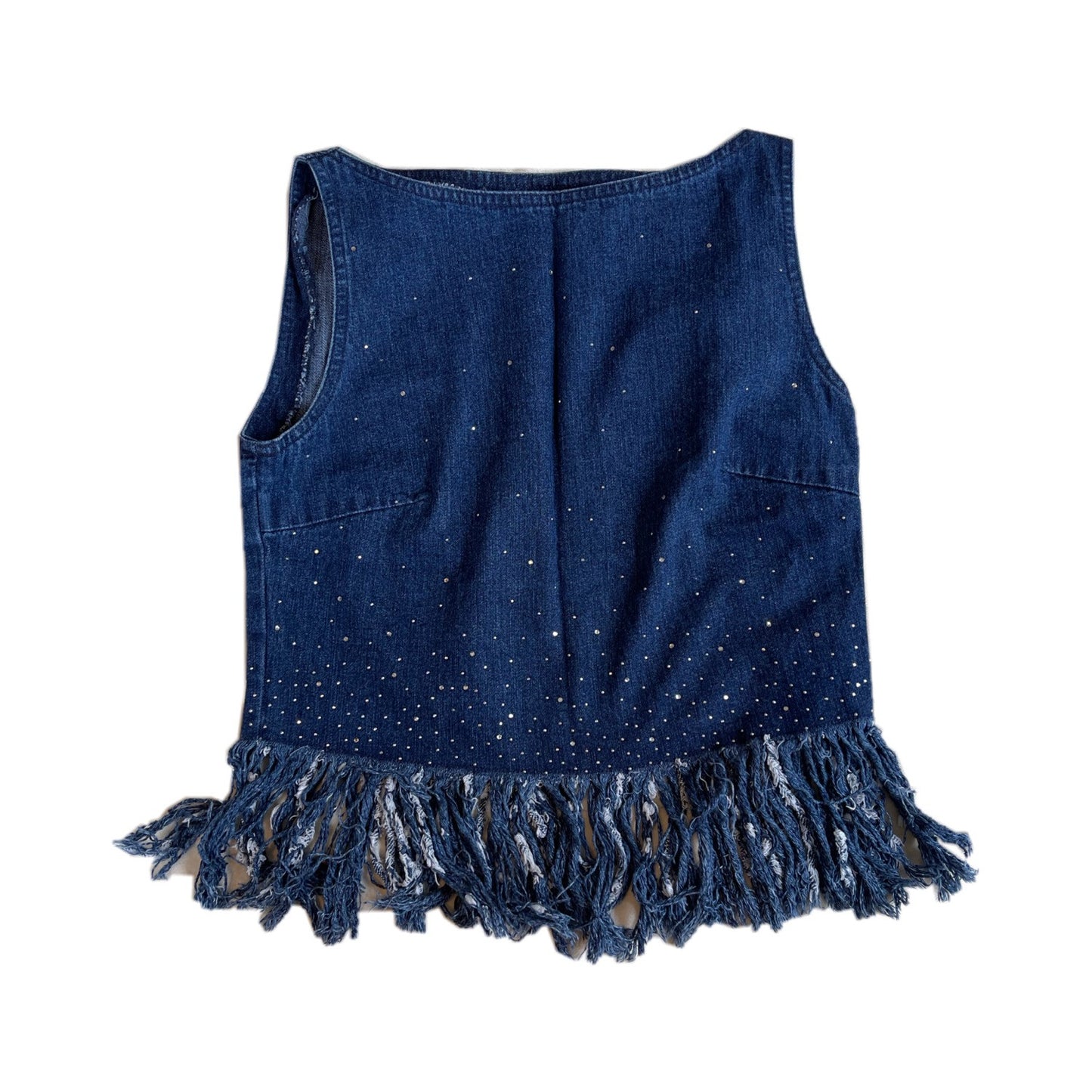 Fendi Chambray Denim Rhinestone Fray Hem Top/Skirt Set