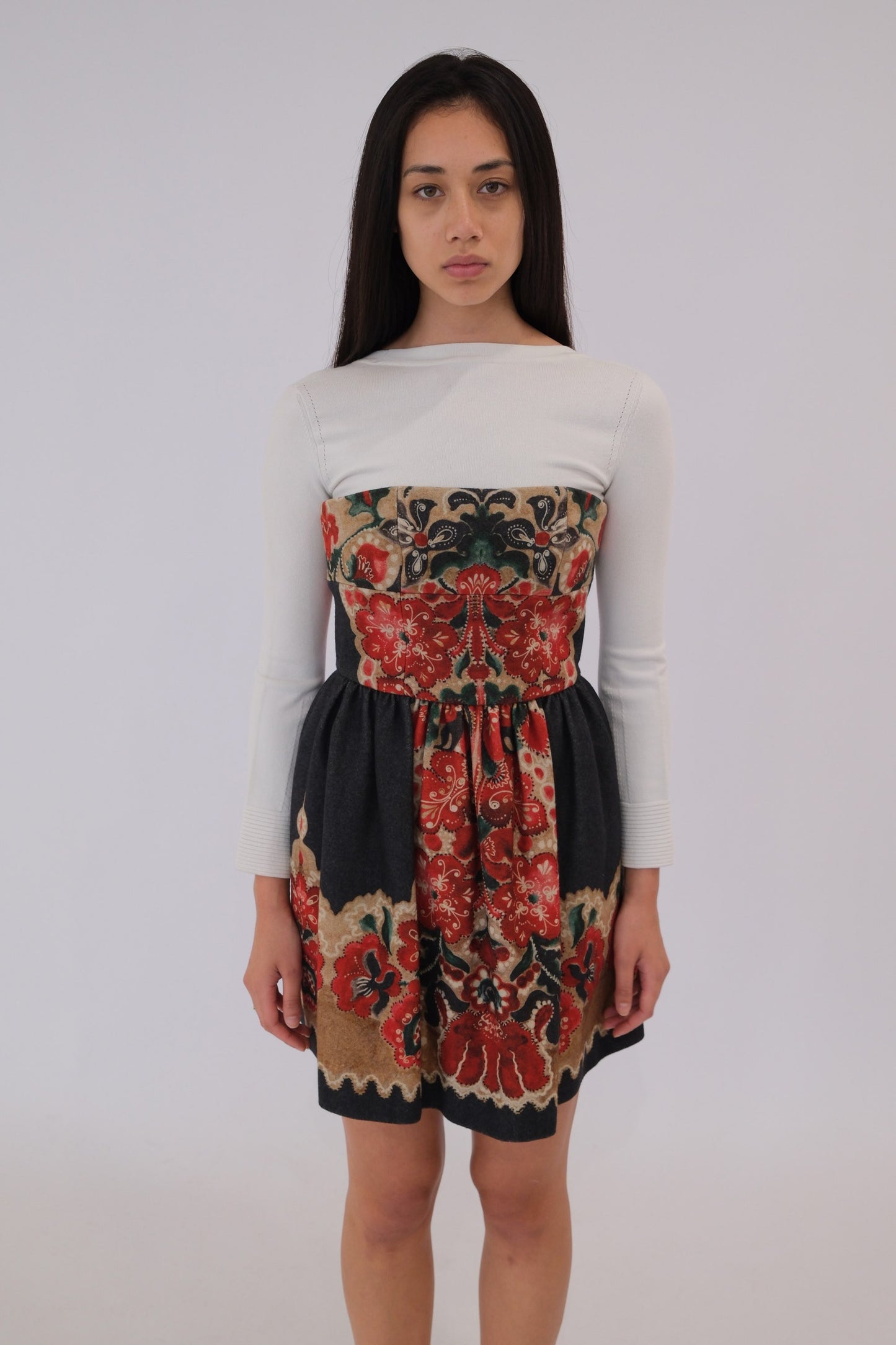 Red Valentino Felt Floral Paisley Mini Dress