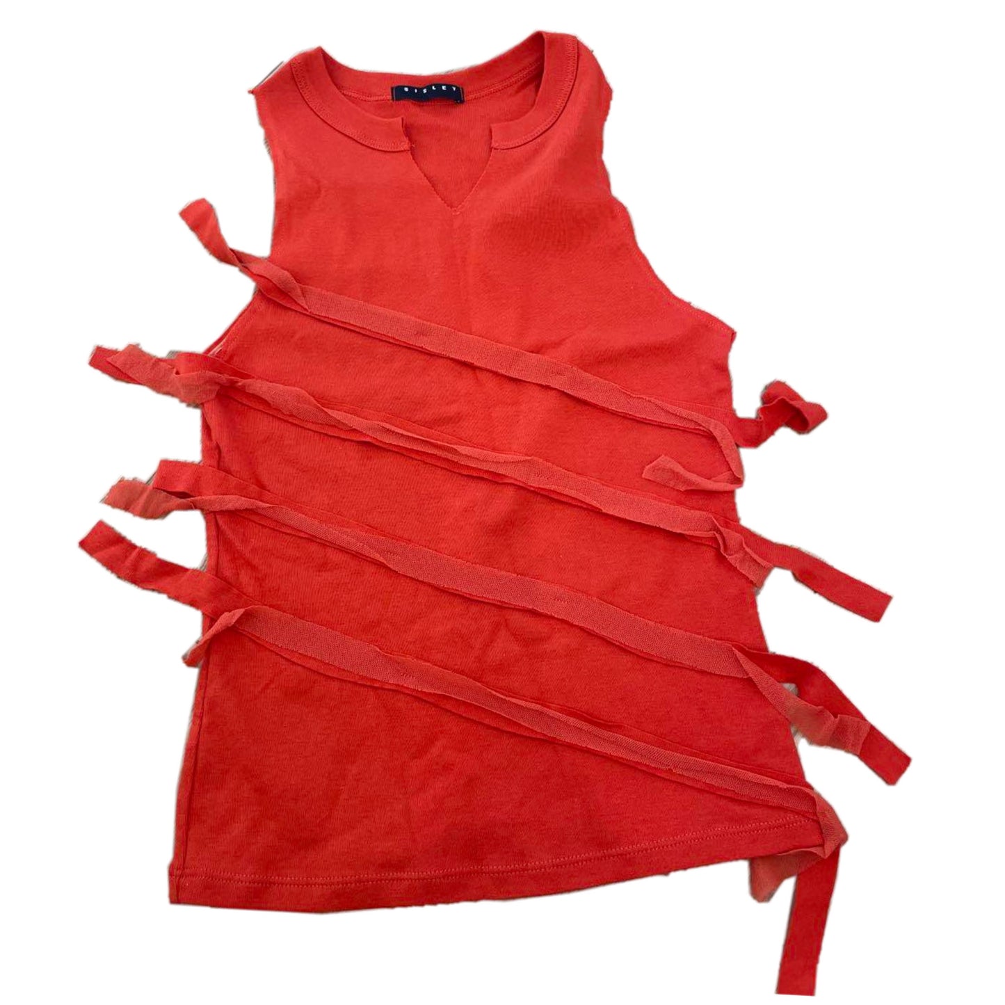 Sisley Diagonal Fray Ruffle Stripe Tank Top