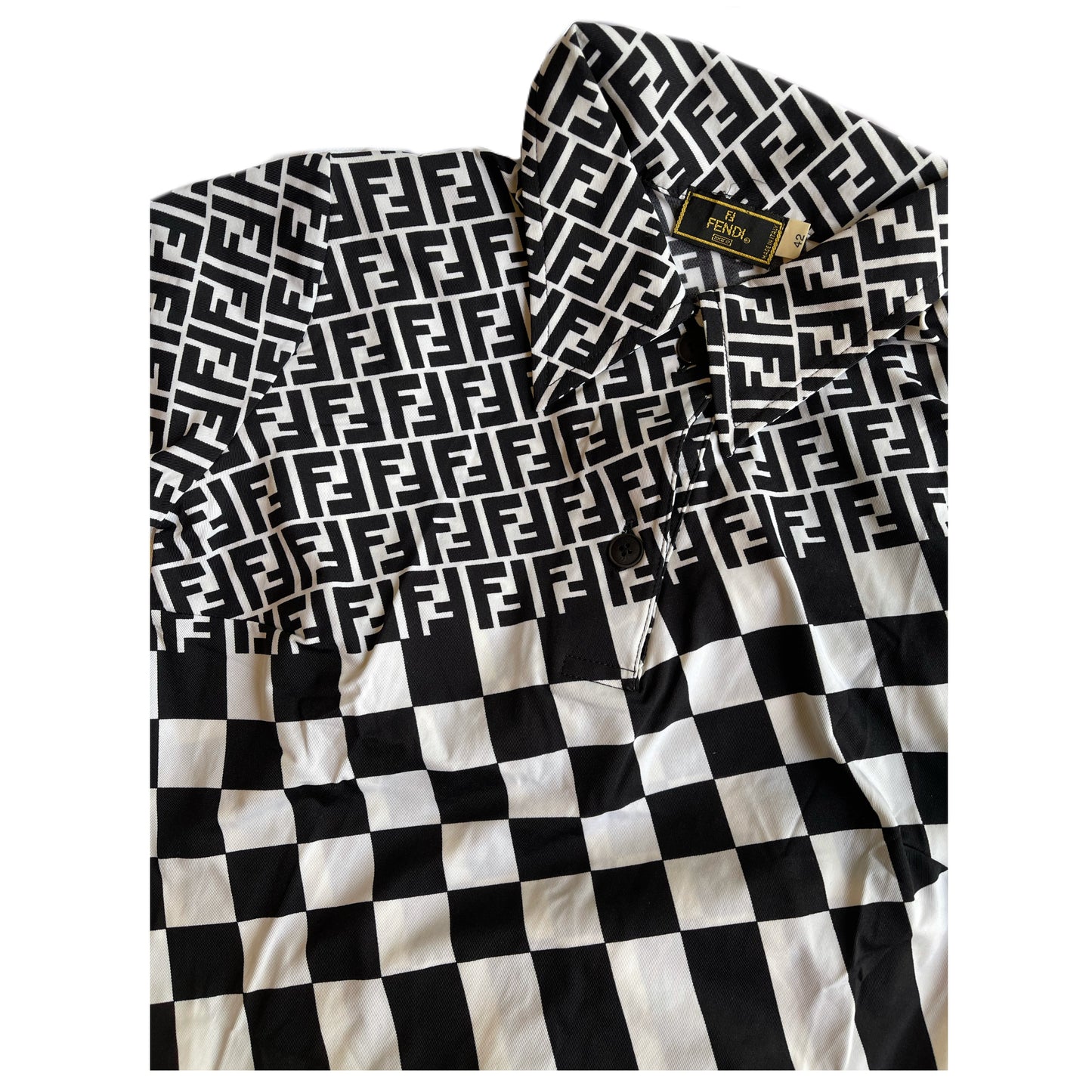 Fendi Black/White Zucca Check Polo Tee