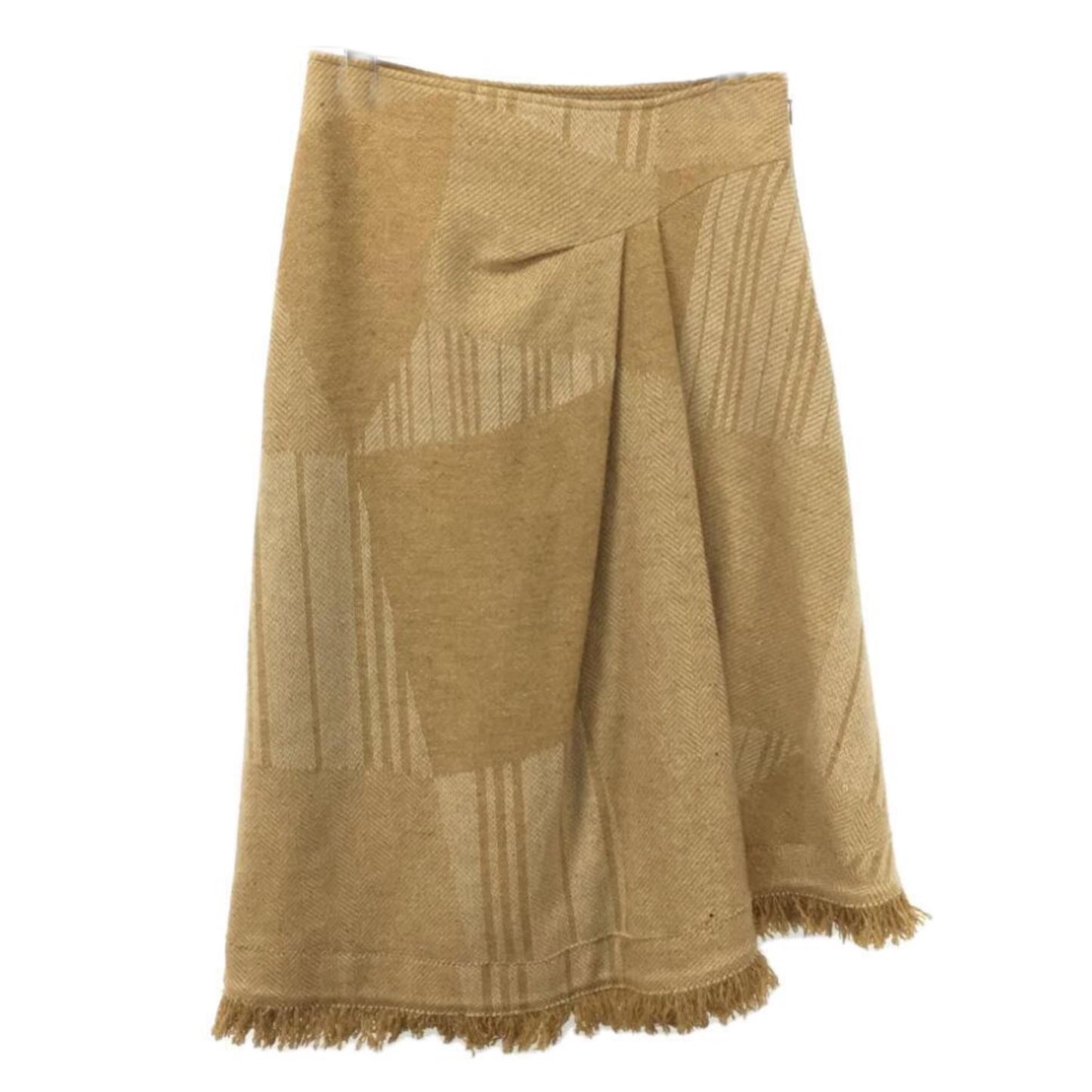 Burberry London Wool Blend Check Print Pleat Fray Hemline Midi Skirt