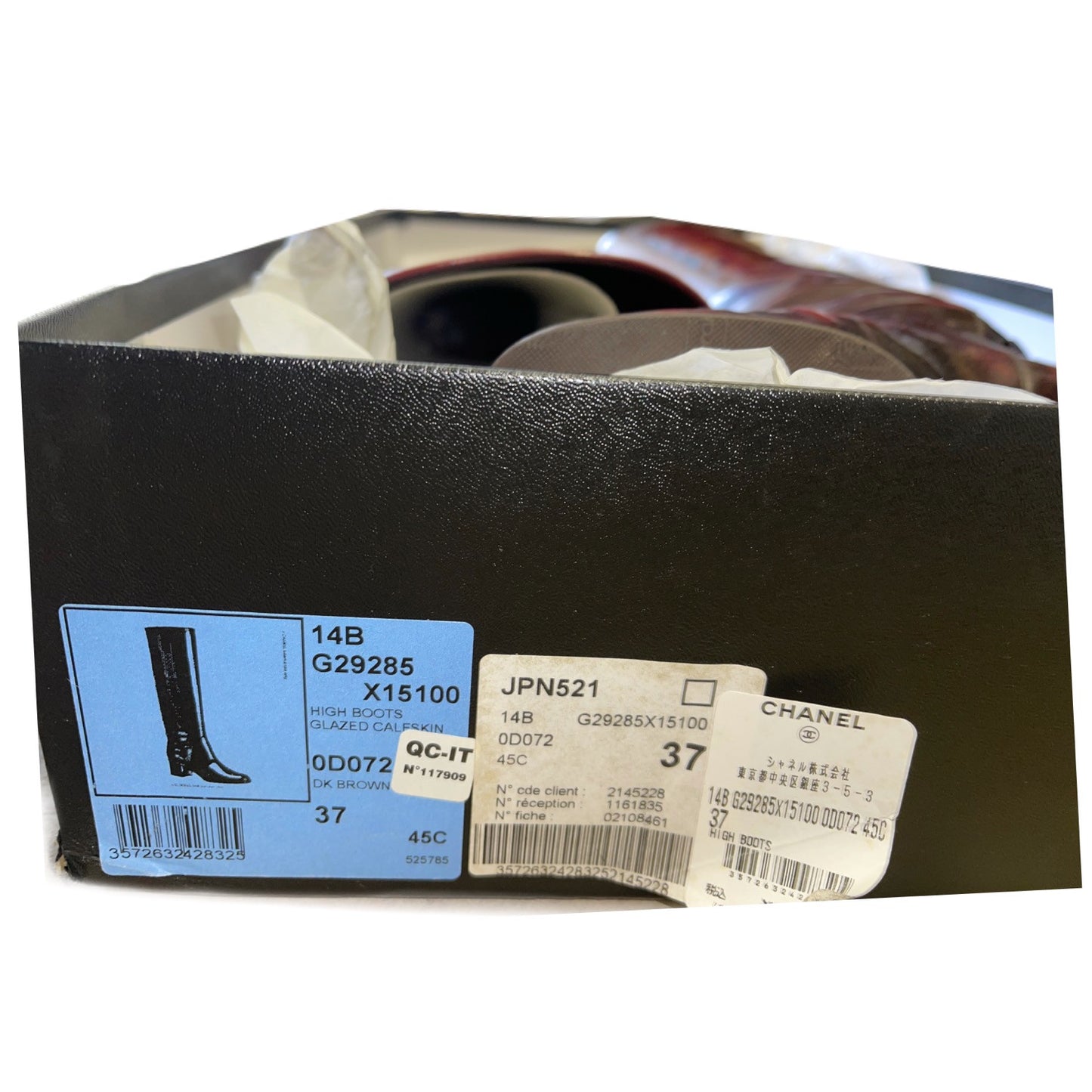 Chanel Oxblood Knee High CC Logo Leather boots