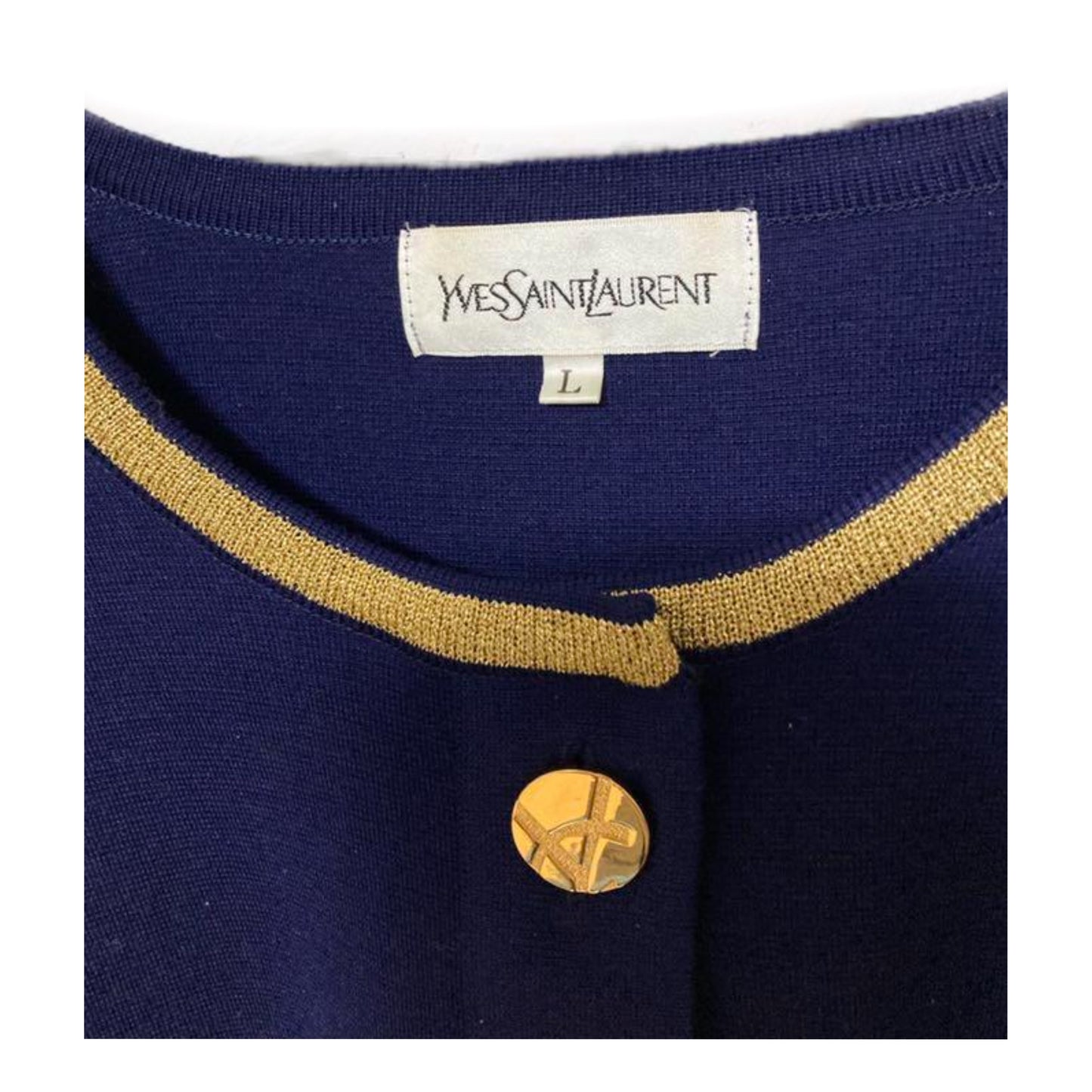Yves Saint Laurent LS Collarless Knit Button Top