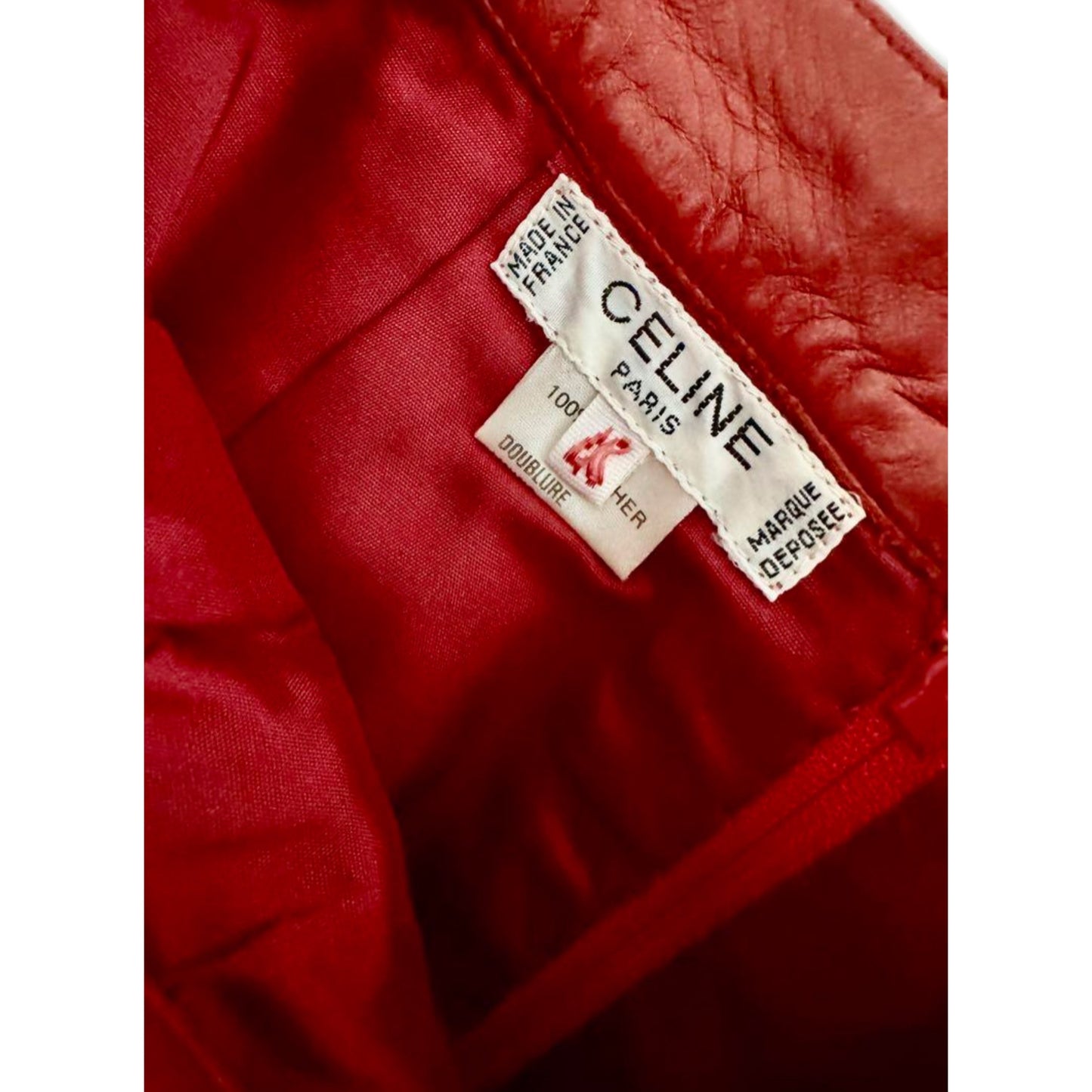 Celine Red Leather Pencil Skirt w Gold Chain Waist Detail