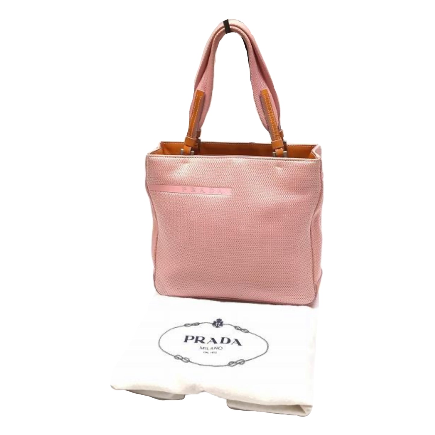 Prada Pink/Orange Mesh Canvas Tote Bag