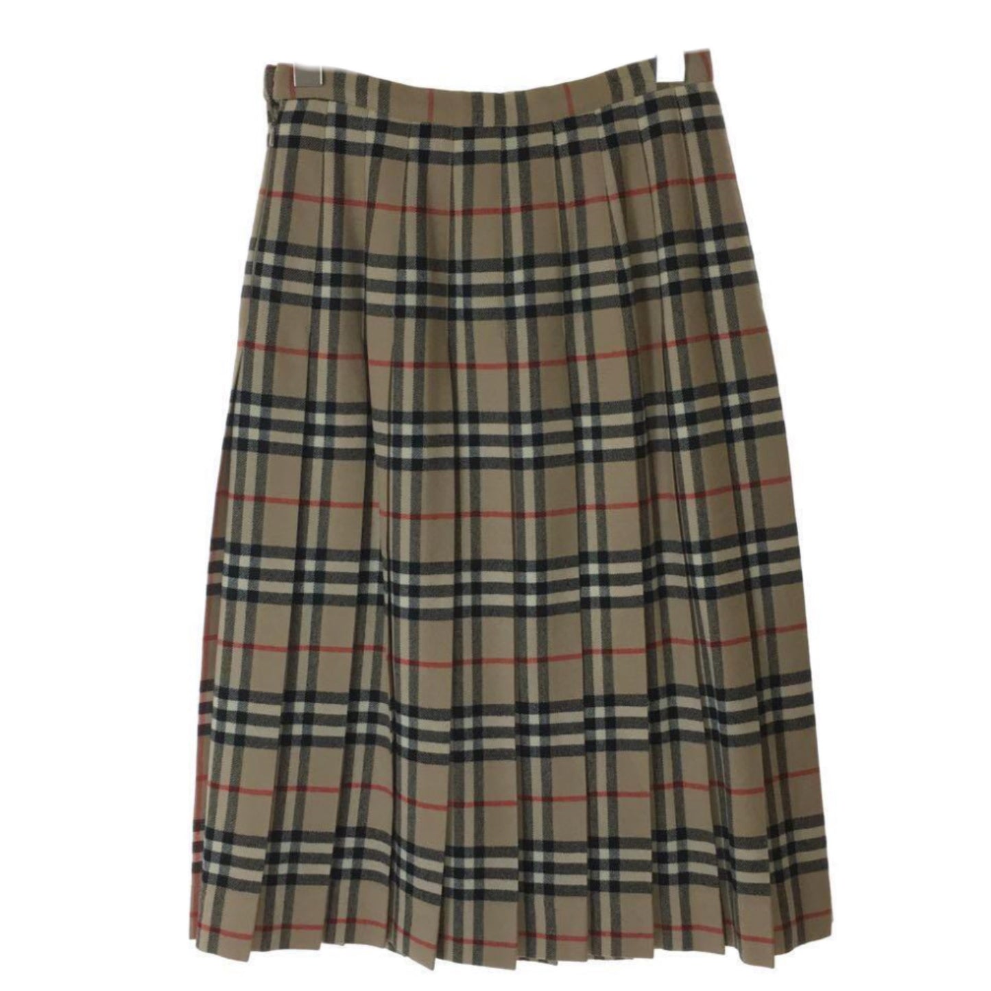 Burberry Pleated Nova Check Midi Wool Skirt