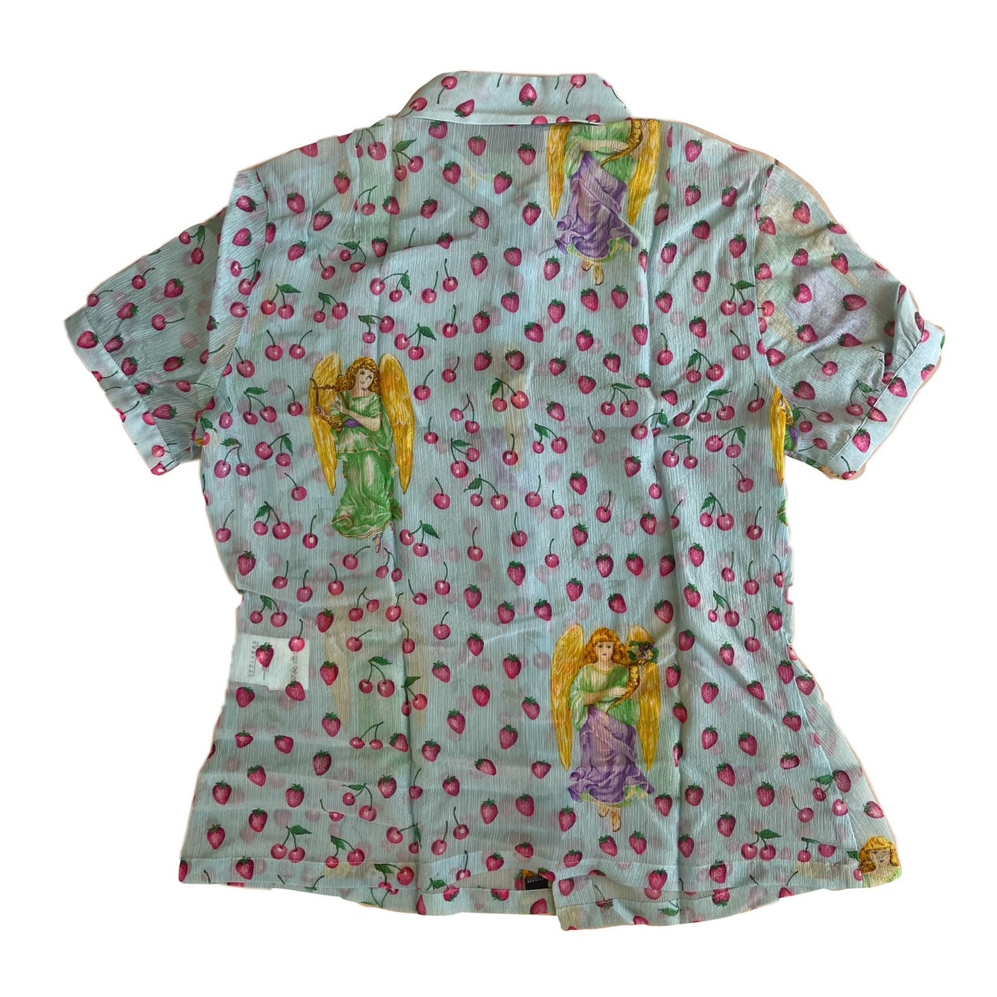Versace Glitter Cherry Angel SS Button Down Blouse