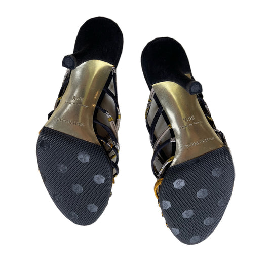 Emilio Pucci Pattern Satin Strappy Metal Ring Heels