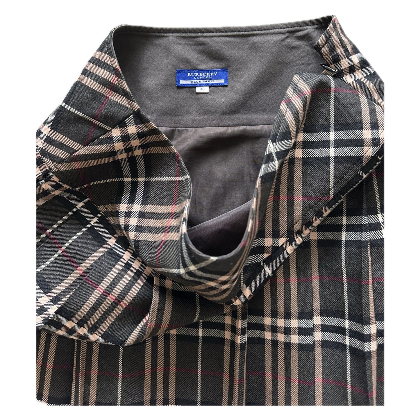Burberry Blue Label Wool Brown Nova Check Pleated Mini Skirt