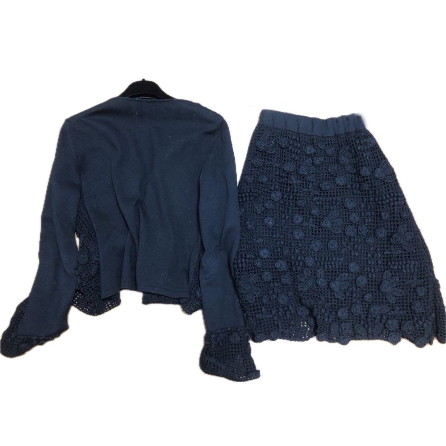 Valentino Crochet Floral Knit Cardigan Skirt Set