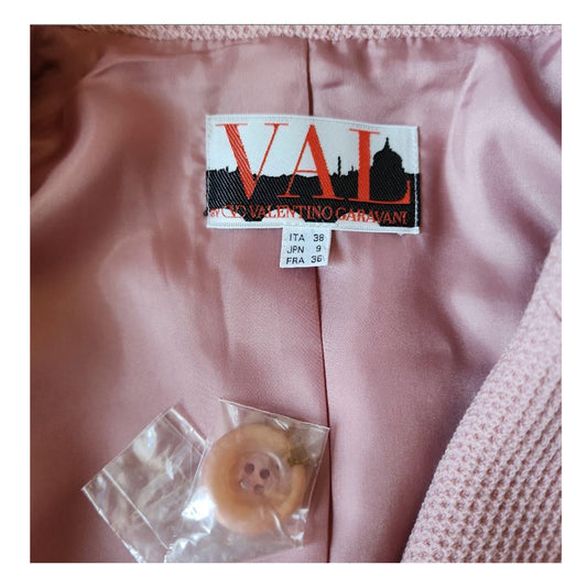 Valentino Pink Wool Double Breasted Blazer Skirt Suit Set