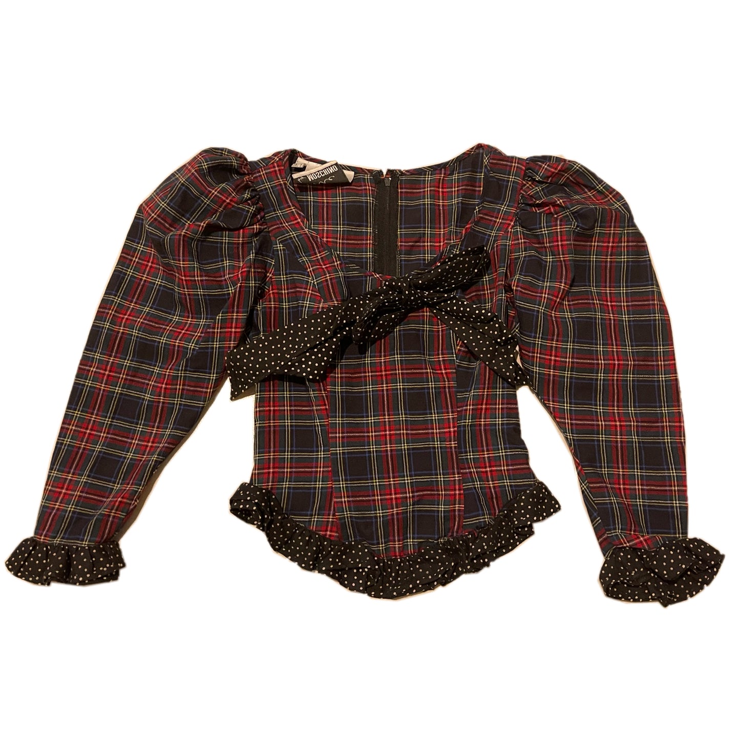 Moschino Cheap And Chic Tartan Checkered Polka Dot Pleated Skirt Puff Sleeve Set