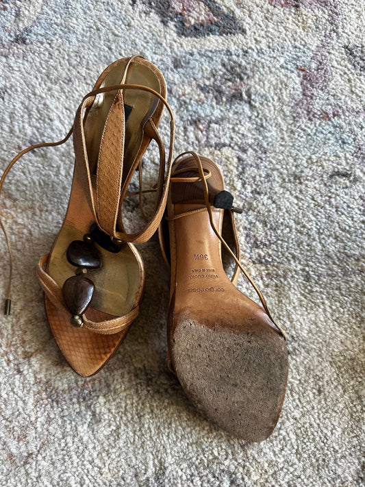 Sergio Rossi Stone Stack Wrap Sandals