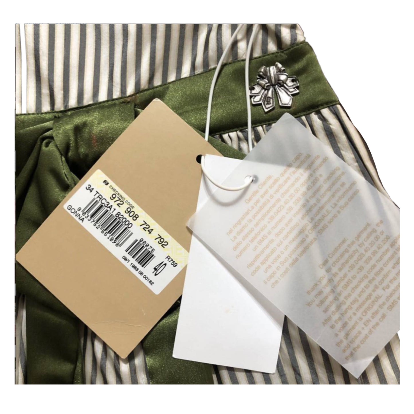 John Galliano Stripe Silk Layered Lace Trim Mini Skirt