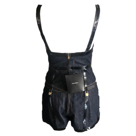 Dolce & Gabbana Denim Patent Leather Trimming Playsuit