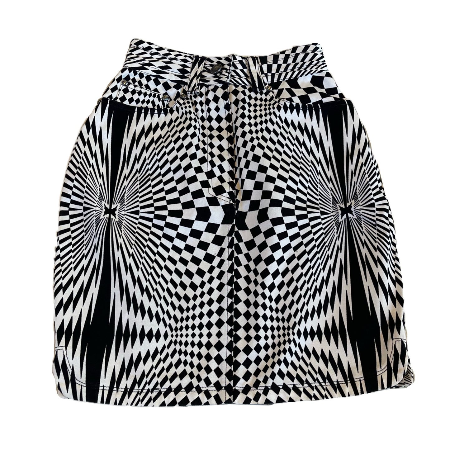 Versace Jeans Couture Psychedelic Checkered Denim Mini Skirt